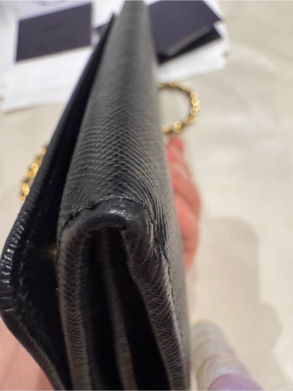 [Authentic] Prada Black Saffiano Leather Wallet on Chain with Gold Hardware - Picture 11 of 15